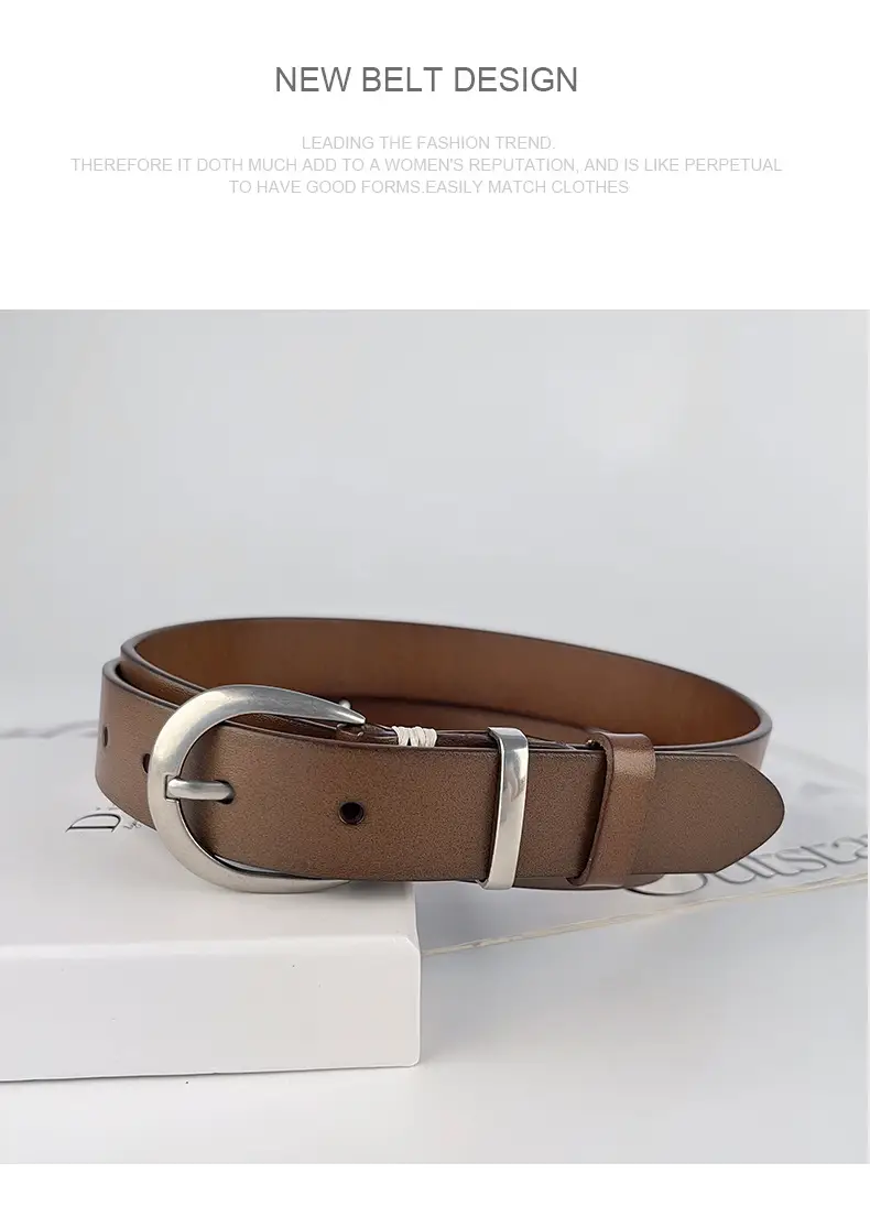 Women's Black Genuine Leather Belt with Silver Buckle β feature 12