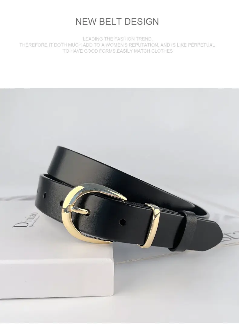 Women's Black Genuine Leather Belt with Silver Buckle β feature 13