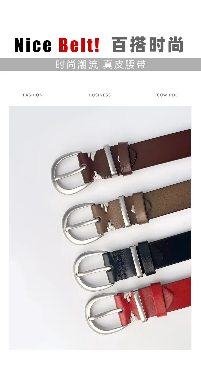 Women's Black Genuine Leather Belt with Silver Buckle β feature 4