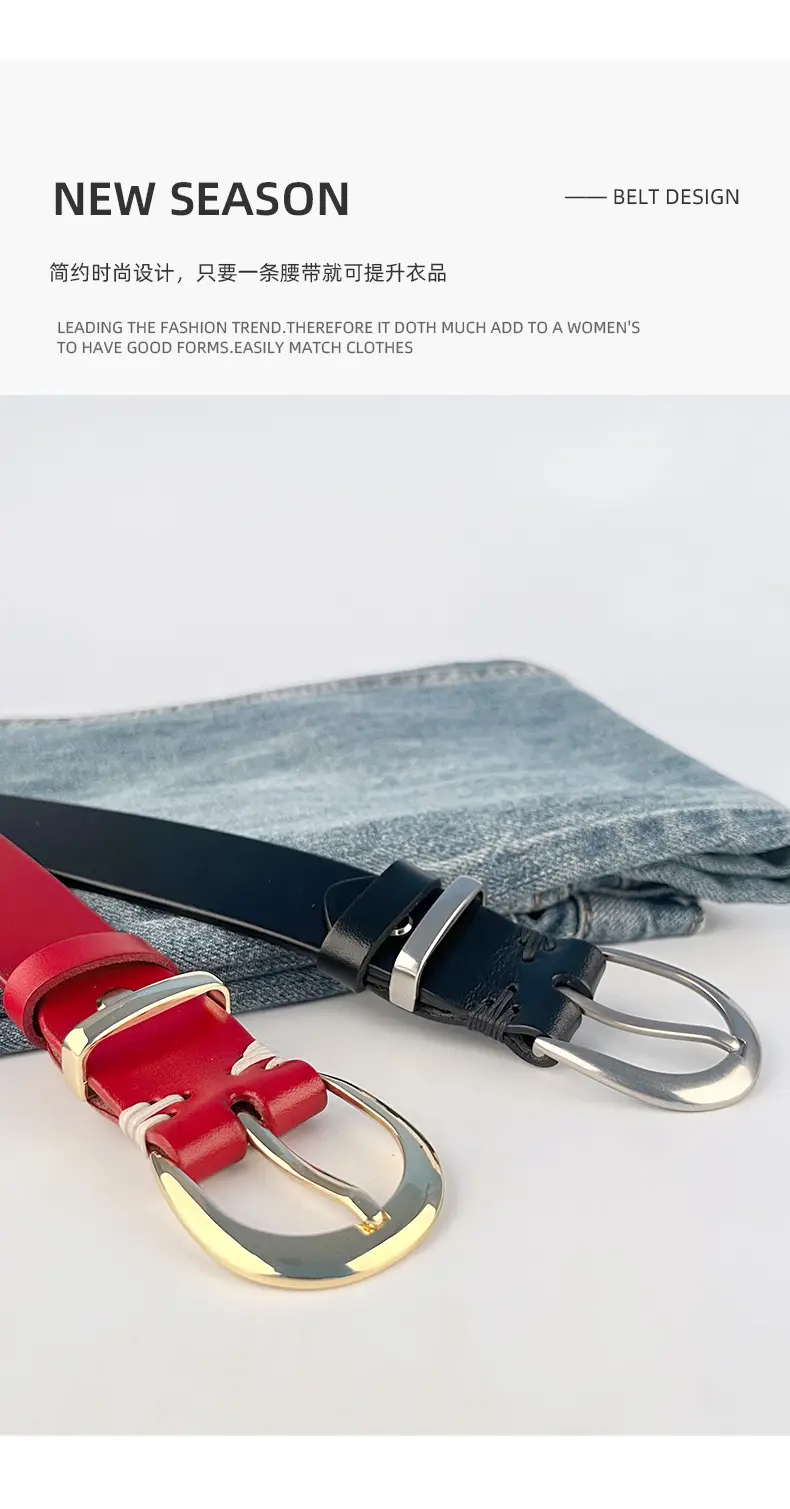 Women's Black Genuine Leather Belt with Silver Buckle β feature 5