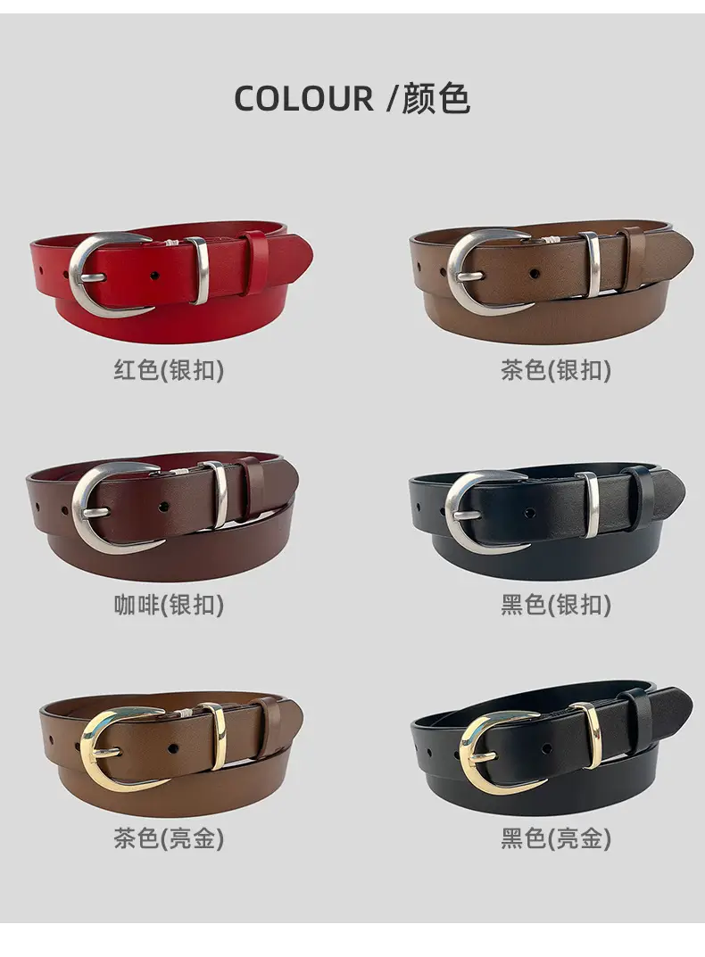 Women's Black Genuine Leather Belt with Silver Buckle β feature 9