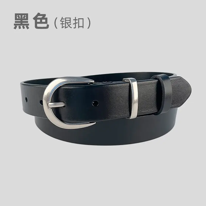 Women's Black Genuine Leather Belt with Silver Buckle - Image 5