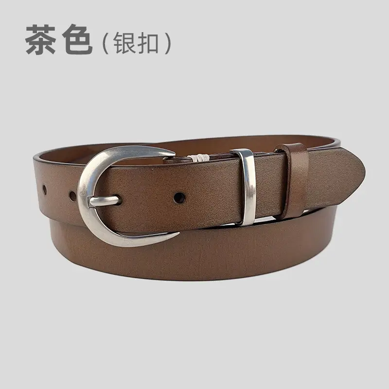 Women's Black Genuine Leather Belt with Silver Buckle - Image 6