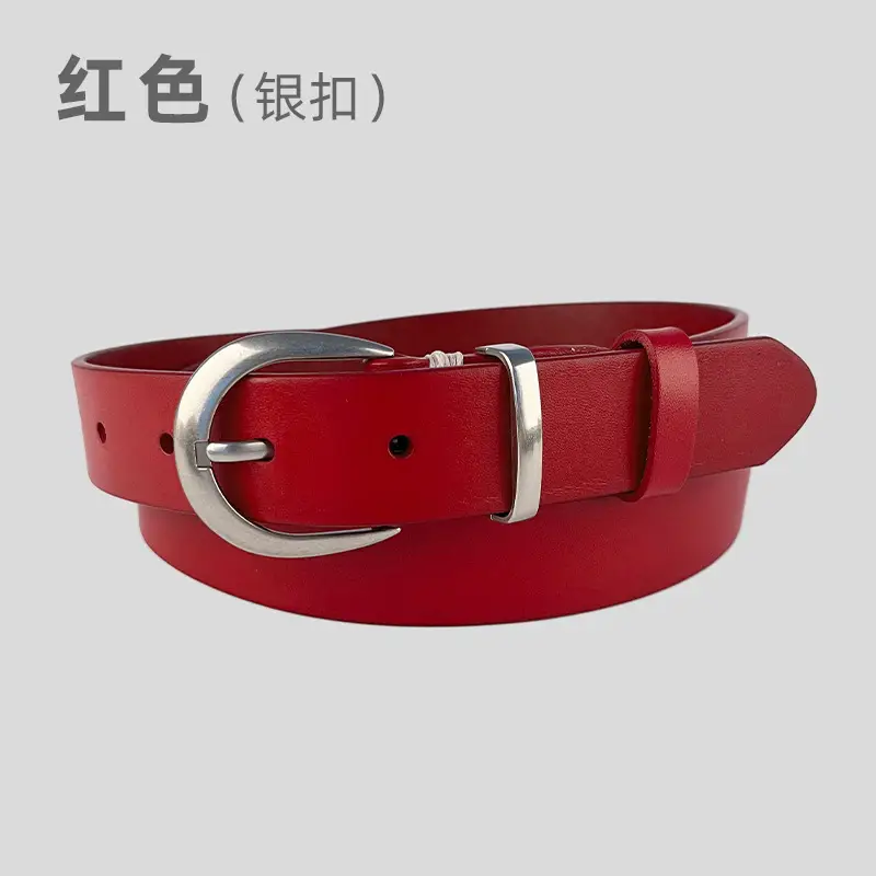 Women's Black Genuine Leather Belt with Silver Buckle - Image 7