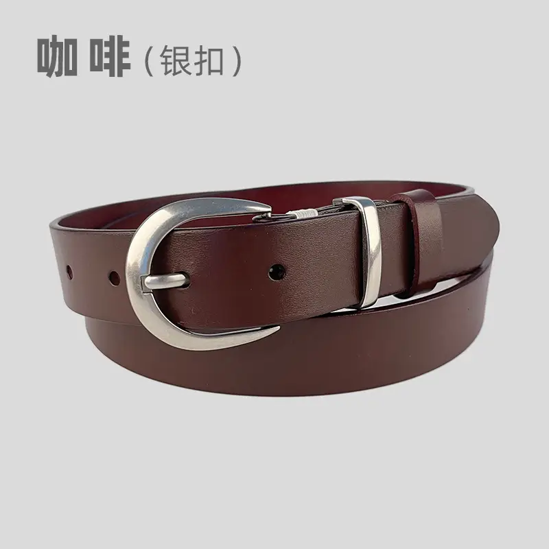 Women's Black Genuine Leather Belt with Silver Buckle - Image 8