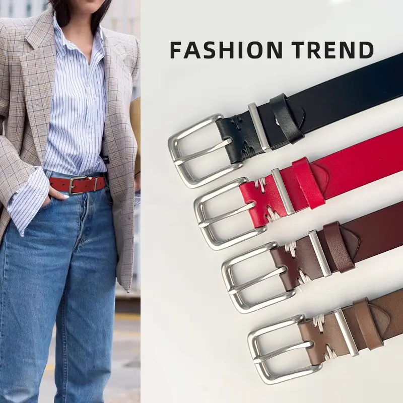 Women's Brown Leather Belt with Silver Buckle - Image 9
