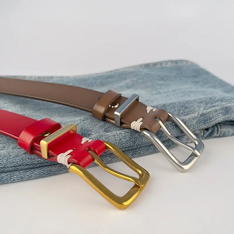 Women's Brown Leather Belt with Silver Buckle - Image 10
