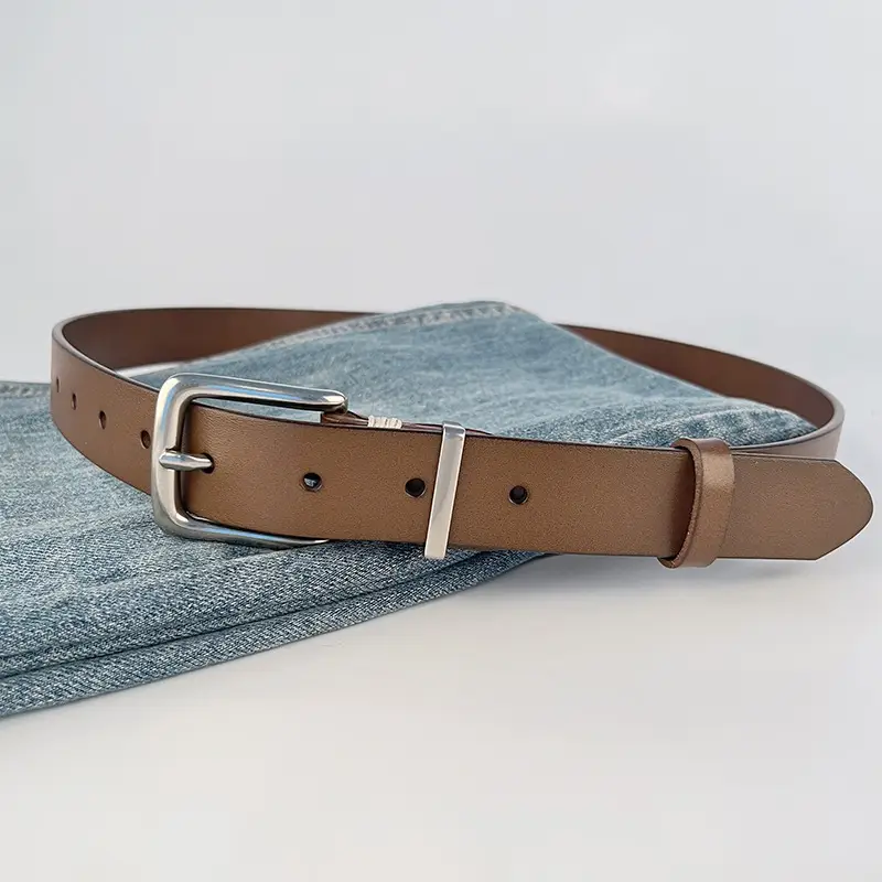 Women's Brown Leather Belt with Silver Buckle - Image 12