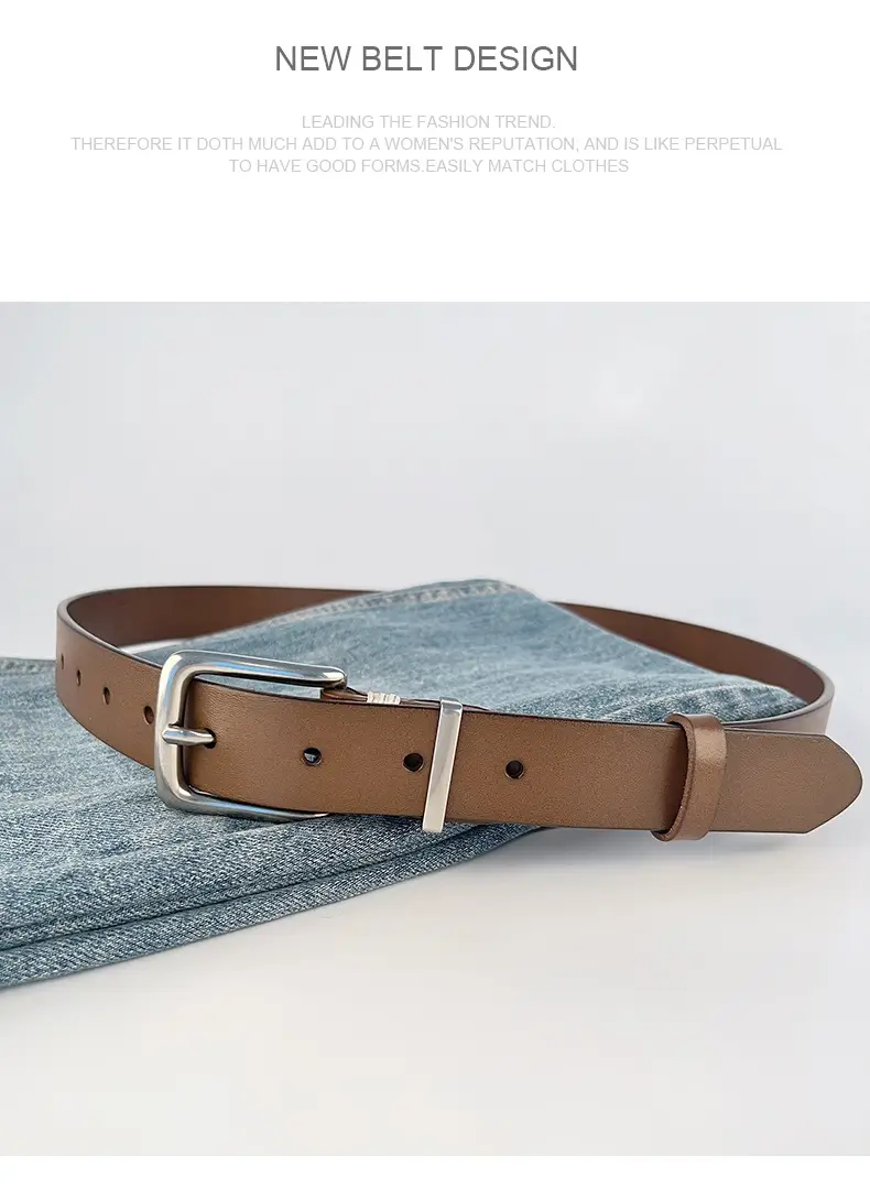 Women's Brown Leather Belt with Silver Buckle — feature 11