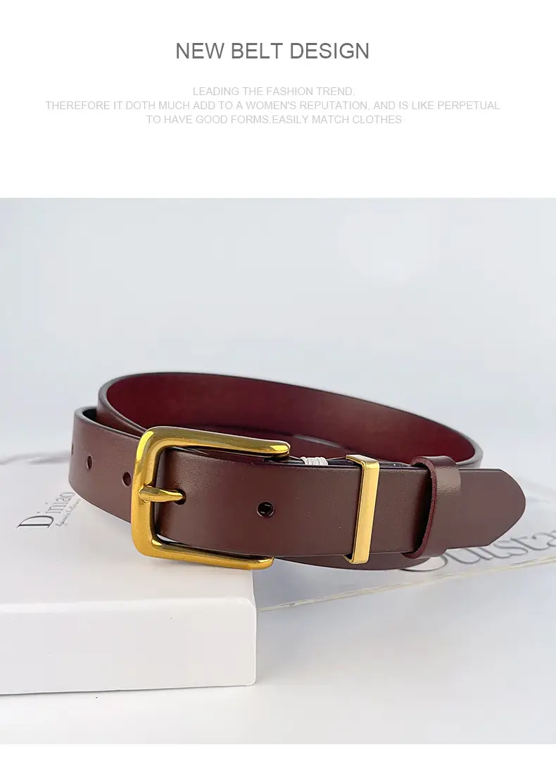 Women's Brown Leather Belt with Silver Buckle — feature 12