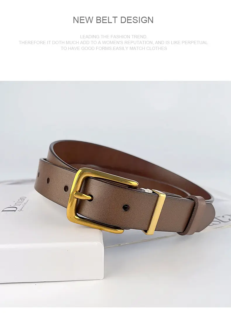 Women's Brown Leather Belt with Silver Buckle — feature 14