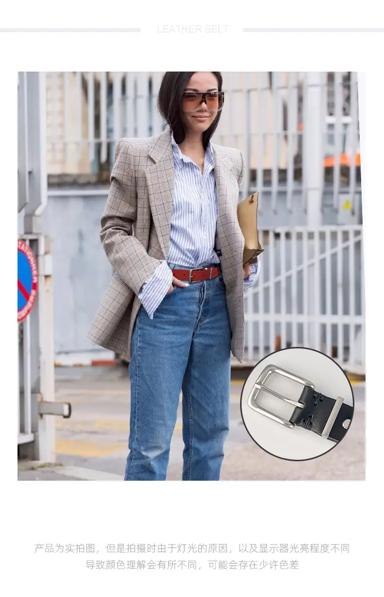 Women's Brown Leather Belt with Silver Buckle — feature 2