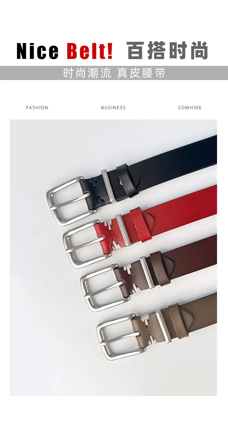 Women's Brown Leather Belt with Silver Buckle — feature 4