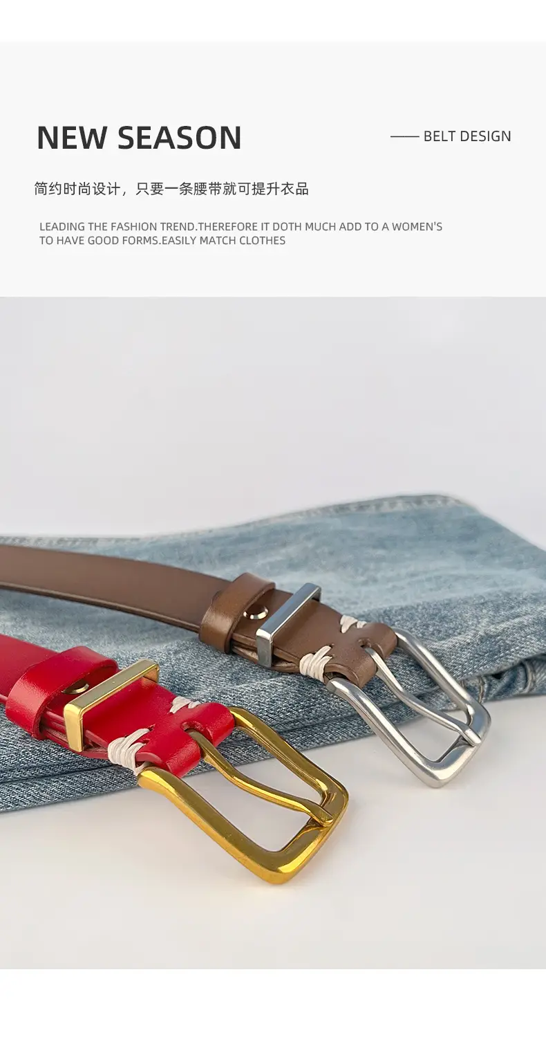 Women's Brown Leather Belt with Silver Buckle — feature 5