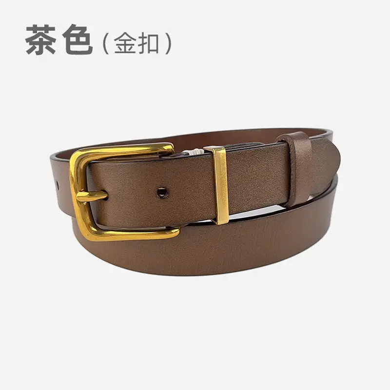 Women's Brown Leather Belt with Silver Buckle - Image 2