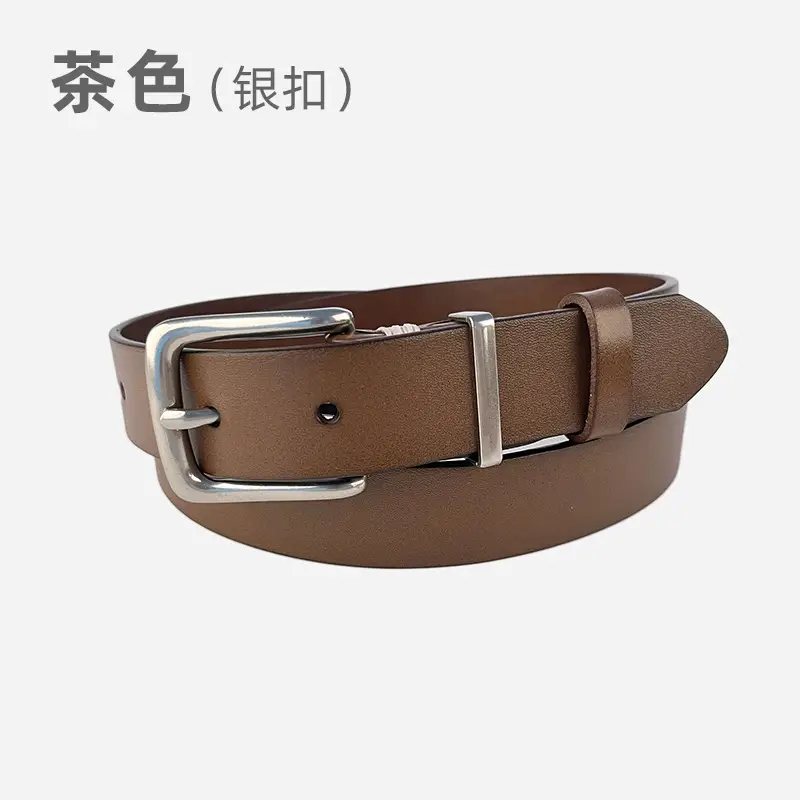 Women's Brown Leather Belt with Silver Buckle - Image 6