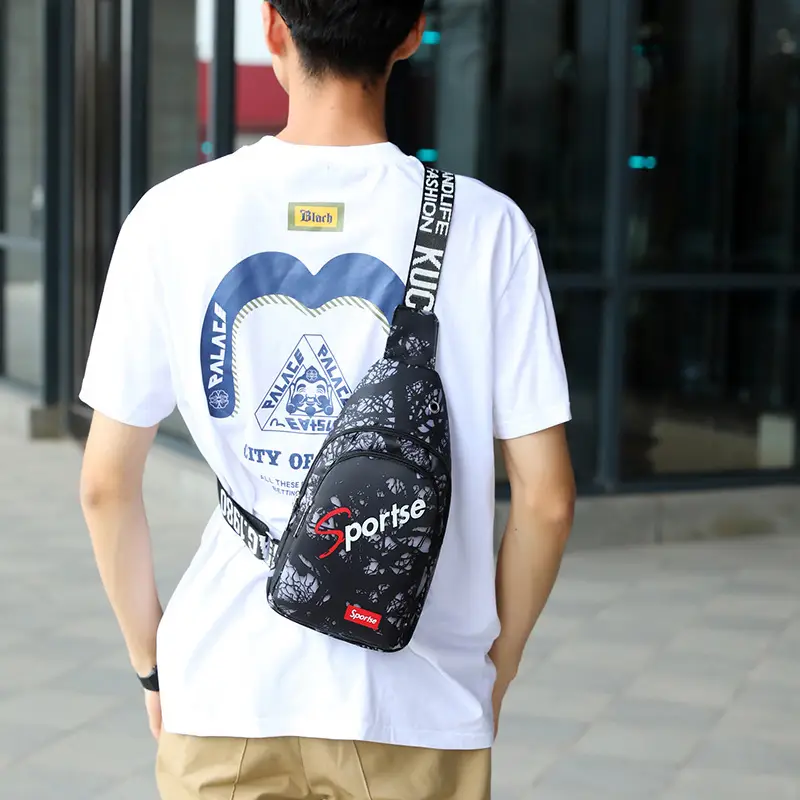 Men's Blue Printed Sports Chest Bag with Adjustable Strap - Image 6
