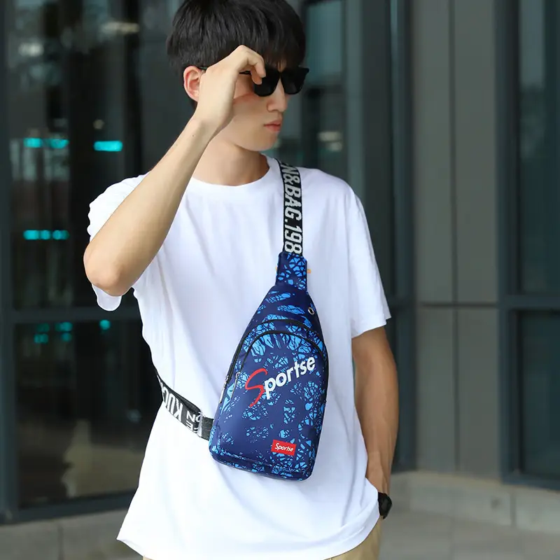 Men's Blue Printed Sports Chest Bag with Adjustable Strap - Image 7