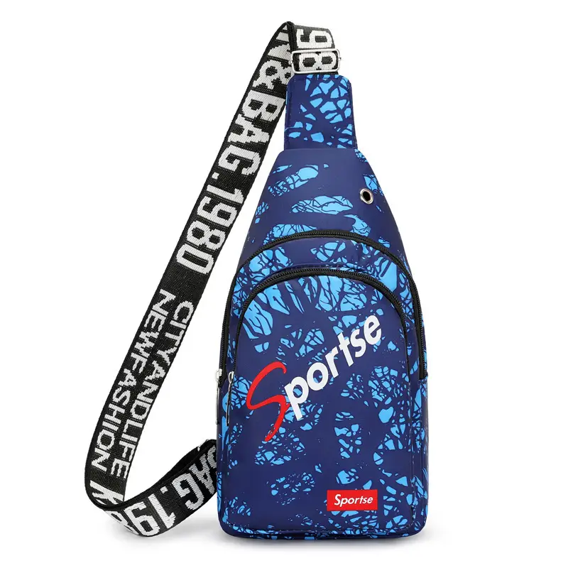 Men's Blue Printed Sports Chest Bag with Adjustable Strap - Image 8