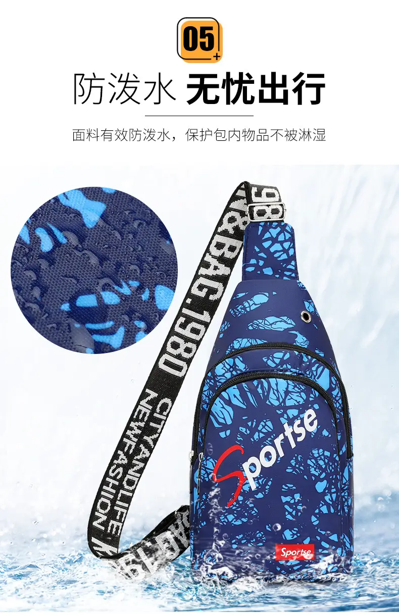 Men's Blue Printed Sports Chest Bag with Adjustable Strap — feature 12