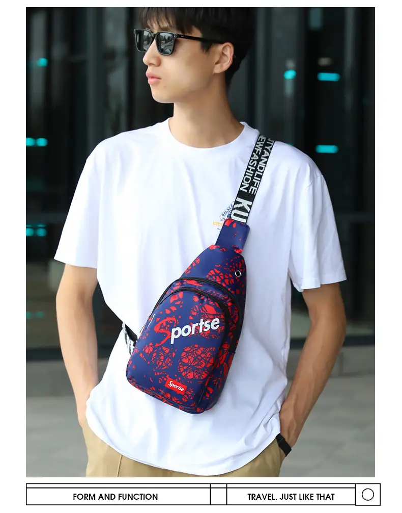 Men's Blue Printed Sports Chest Bag with Adjustable Strap — feature 17