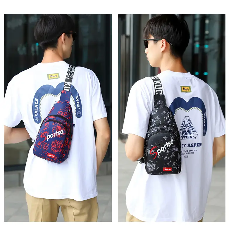 Men's Blue Printed Sports Chest Bag with Adjustable Strap — feature 18