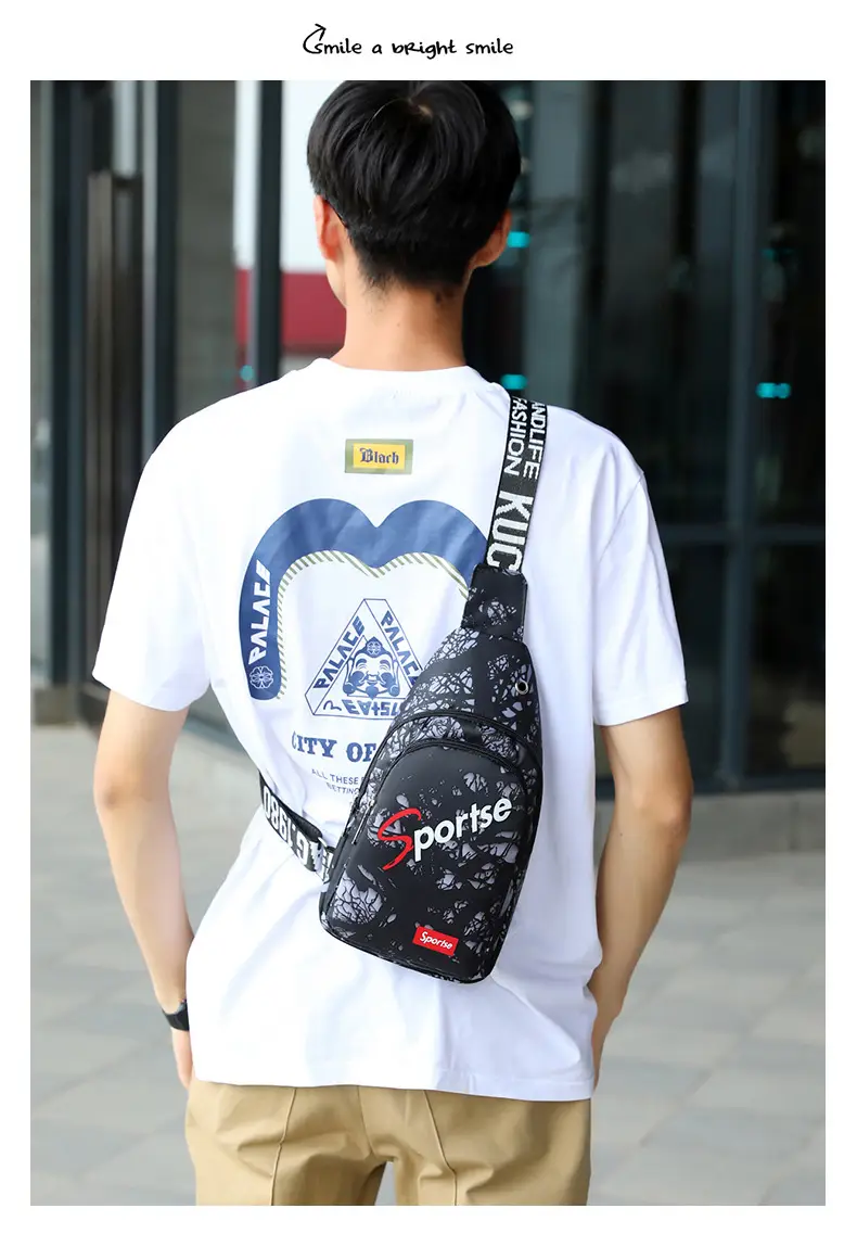 Men's Blue Printed Sports Chest Bag with Adjustable Strap — feature 19