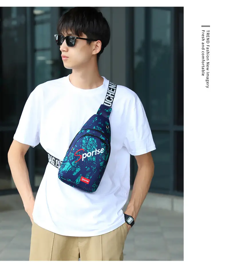 Men's Blue Printed Sports Chest Bag with Adjustable Strap — feature 20