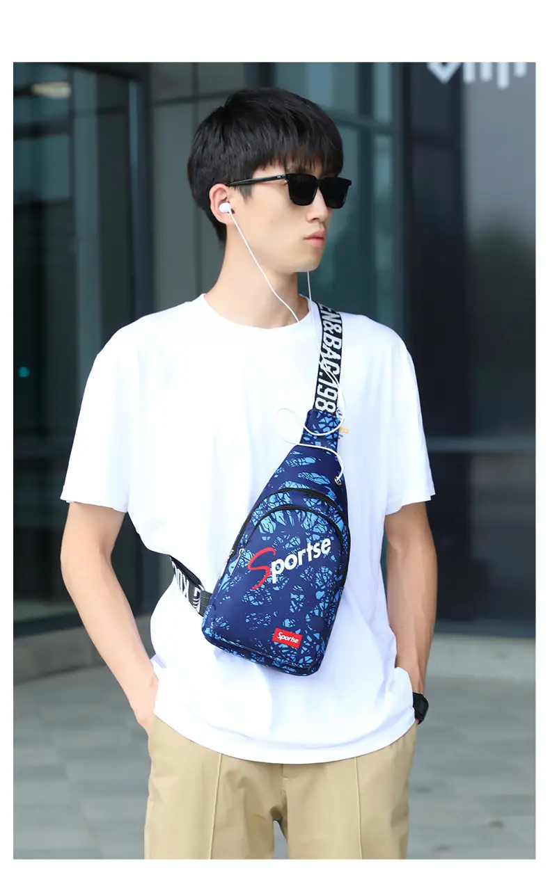 Men's Blue Printed Sports Chest Bag with Adjustable Strap — feature 21