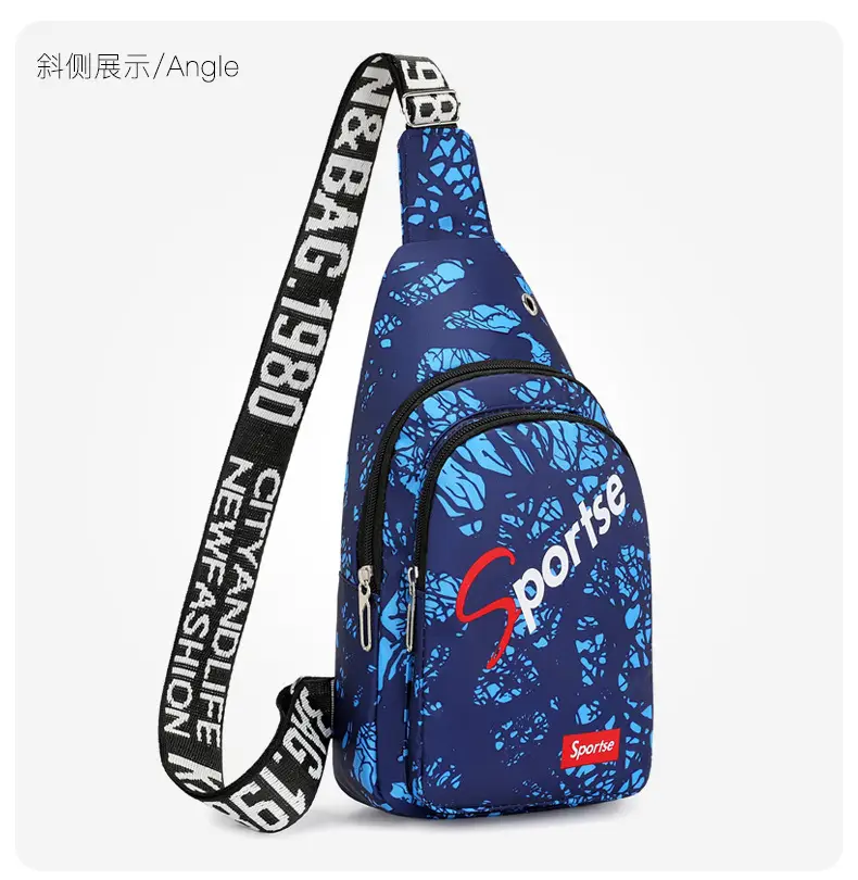 Men's Blue Printed Sports Chest Bag with Adjustable Strap — feature 27