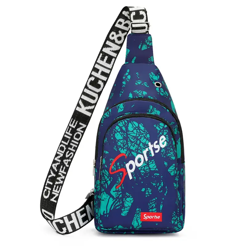 Men's Blue Printed Sports Chest Bag with Adjustable Strap - Image 2