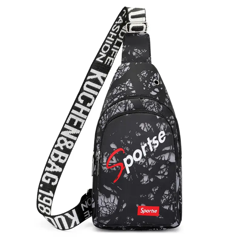 Men's Blue Printed Sports Chest Bag with Adjustable Strap - Image 3