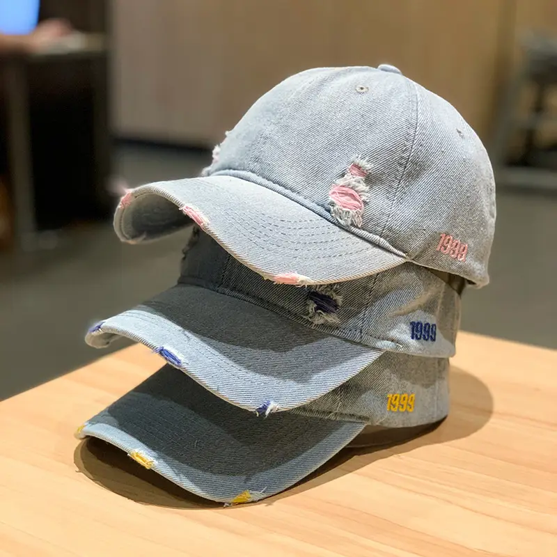 Retro Denim Baseball Cap with Embroidered Design - Image 7