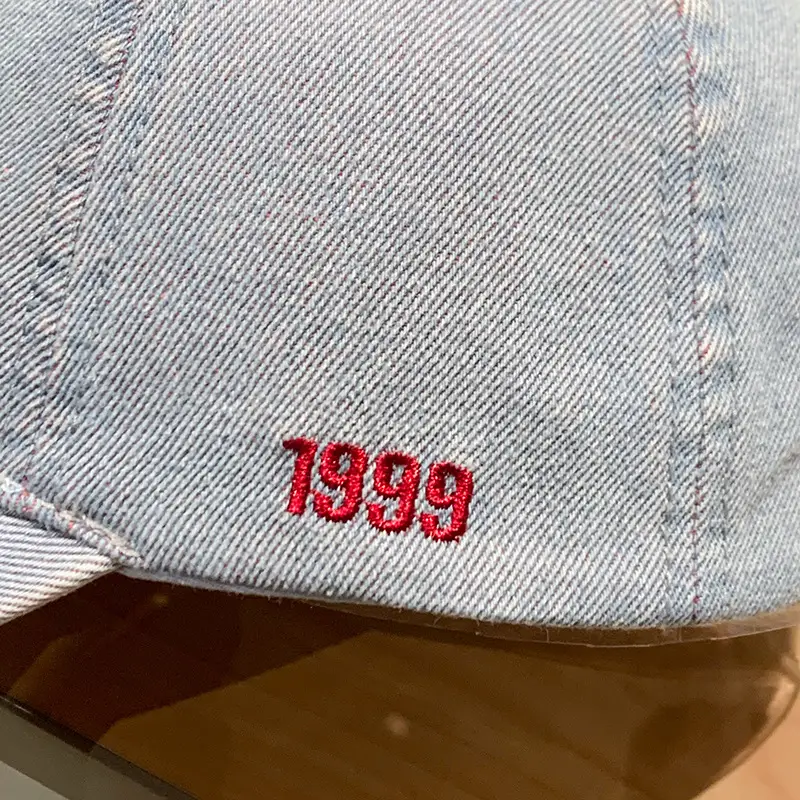 Retro Denim Baseball Cap with Embroidered Design - Image 9