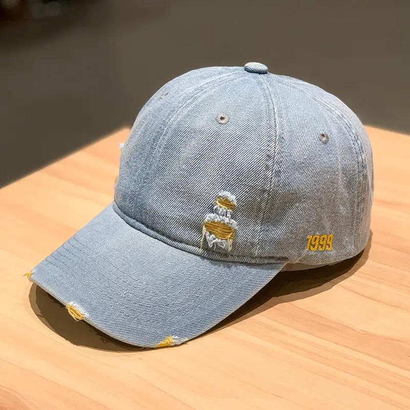 Retro Denim Baseball Cap with Embroidered Design — feature 10