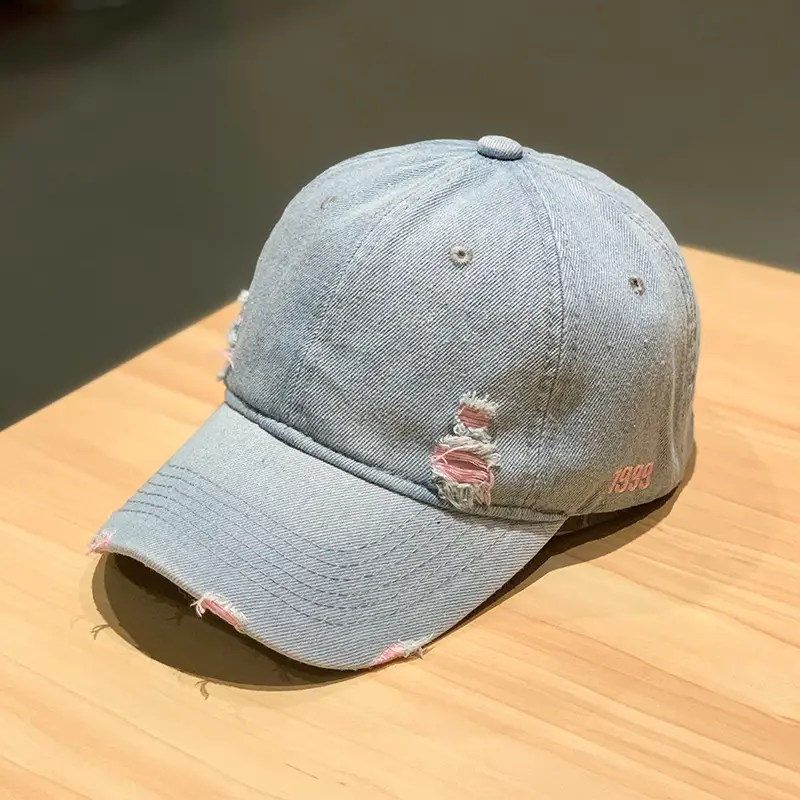 Retro Denim Baseball Cap with Embroidered Design — feature 11