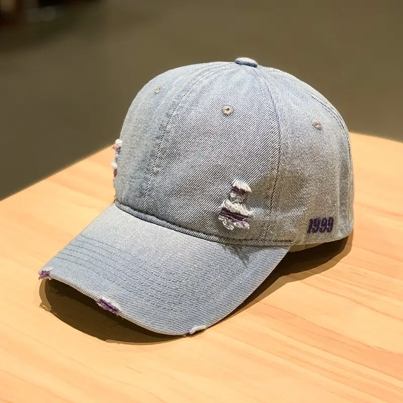 Retro Denim Baseball Cap with Embroidered Design — feature 14
