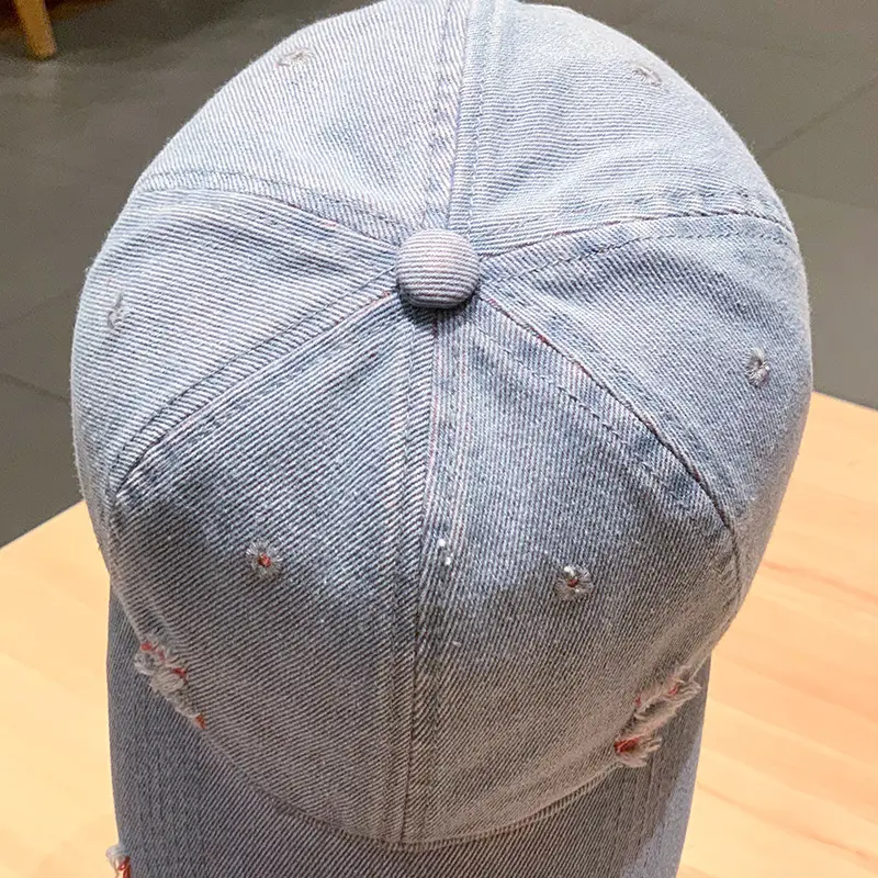 Retro Denim Baseball Cap with Embroidered Design — feature 8