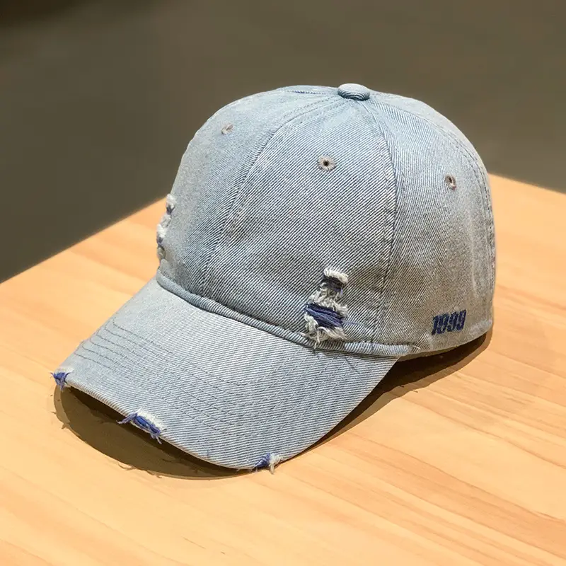 Retro Denim Baseball Cap with Embroidered Design - Image 2