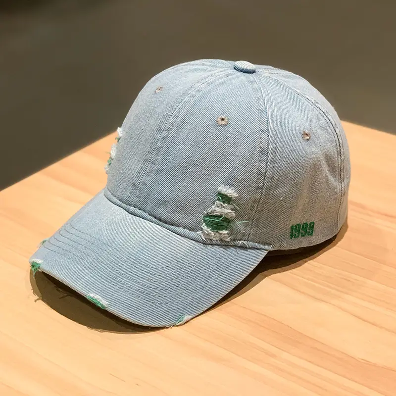 Retro Denim Baseball Cap with Embroidered Design - Image 3