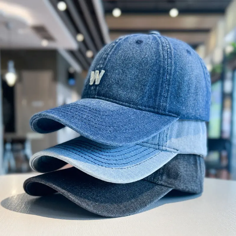 Vintage Denim Baseball Cap with White 'W' Logo — feature 1