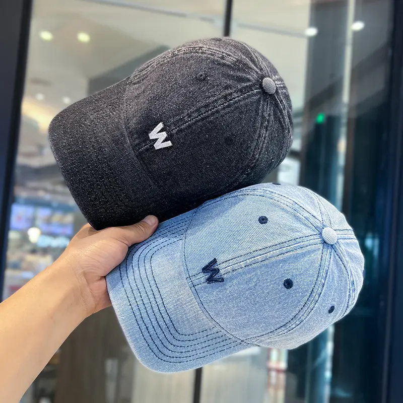 Vintage Denim Baseball Cap with White 'W' Logo — feature 3