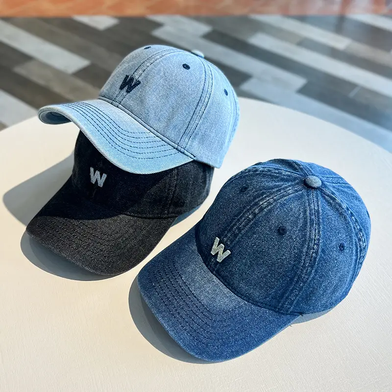 Vintage Denim Baseball Cap with White 'W' Logo — feature 4