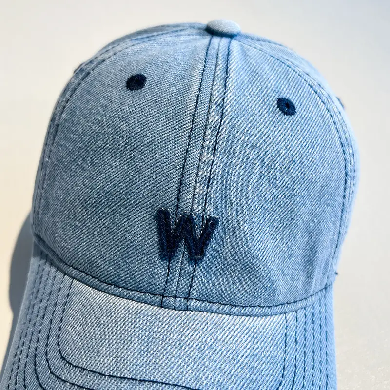 Vintage Denim Baseball Cap with White 'W' Logo — feature 5