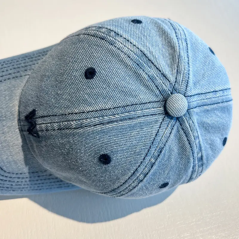 Vintage Denim Baseball Cap with White 'W' Logo — feature 6