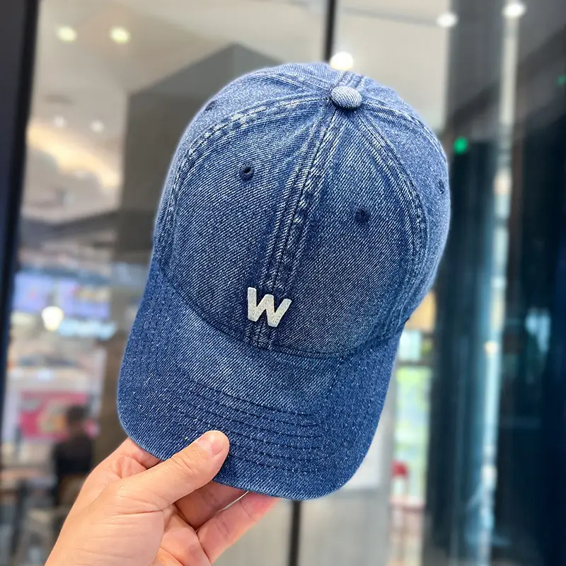 Vintage Denim Baseball Cap with White 'W' Logo - Image 2