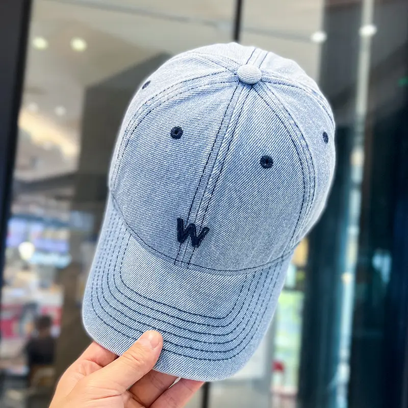 Vintage Denim Baseball Cap with White 'W' Logo - Image 3