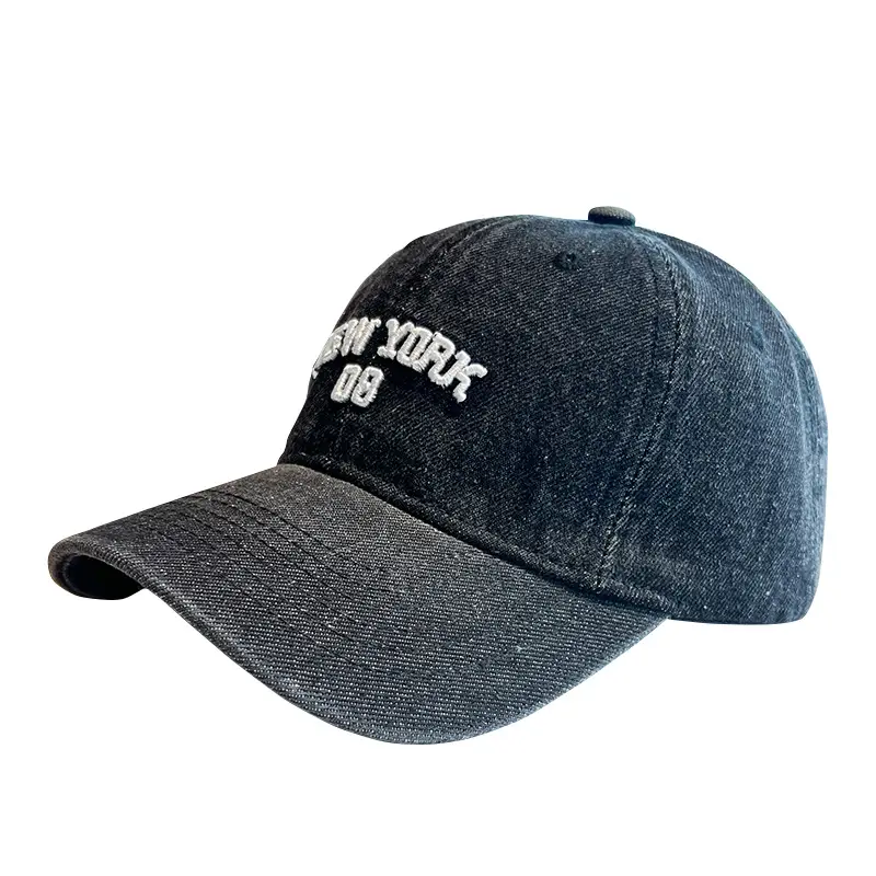 Korean Letter Embroidered Wash Denim Caps - Image 8
