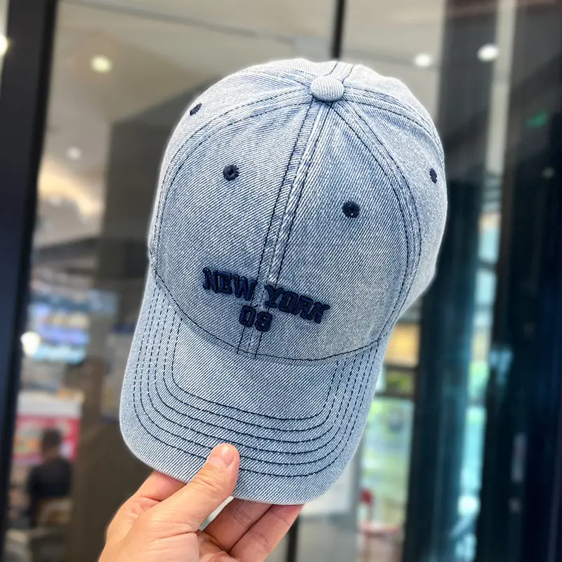 Korean Letter Embroidered Wash Denim Caps — feature 10