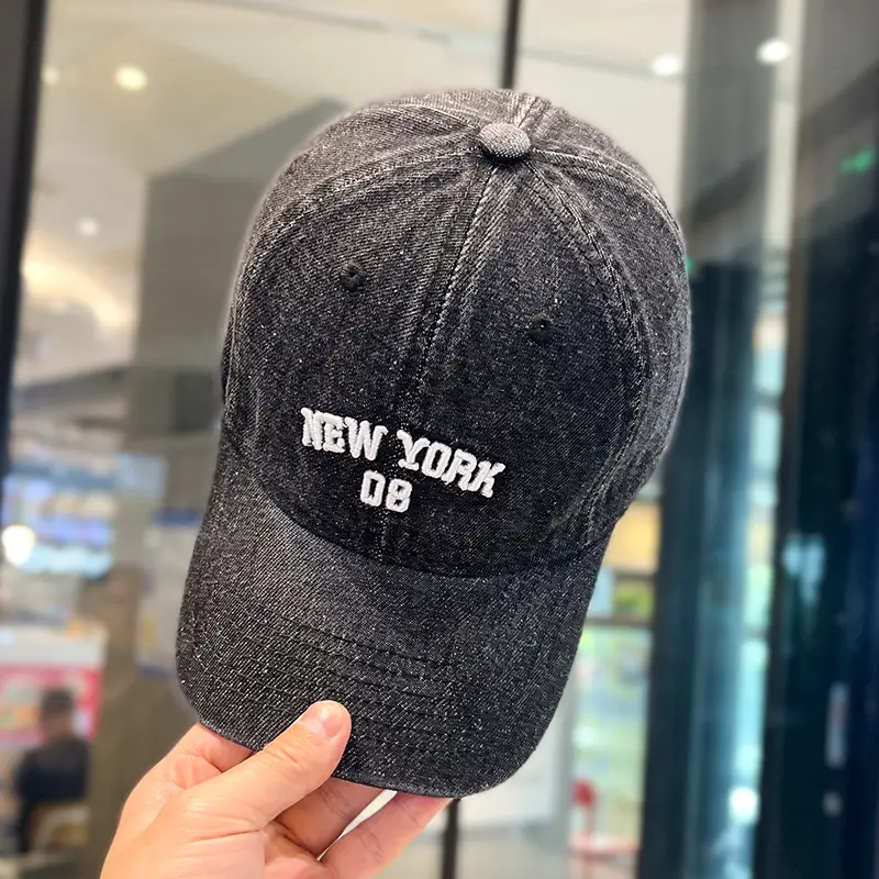 Korean Letter Embroidered Wash Denim Caps — feature 11